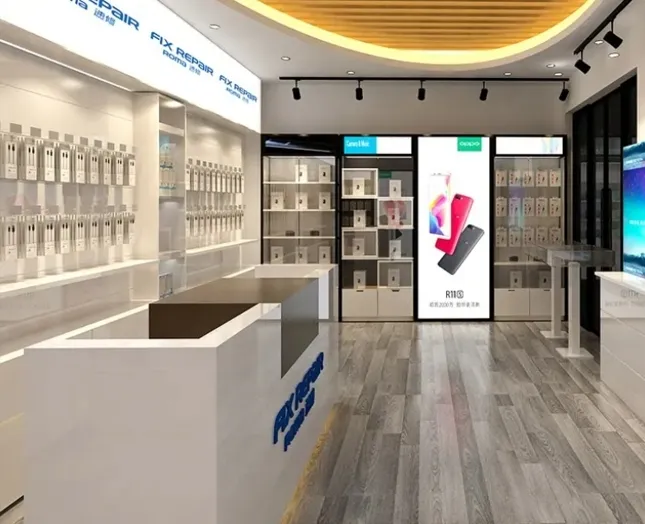 Mobile Phone Counter Wood Cellphone Store Display Set Design