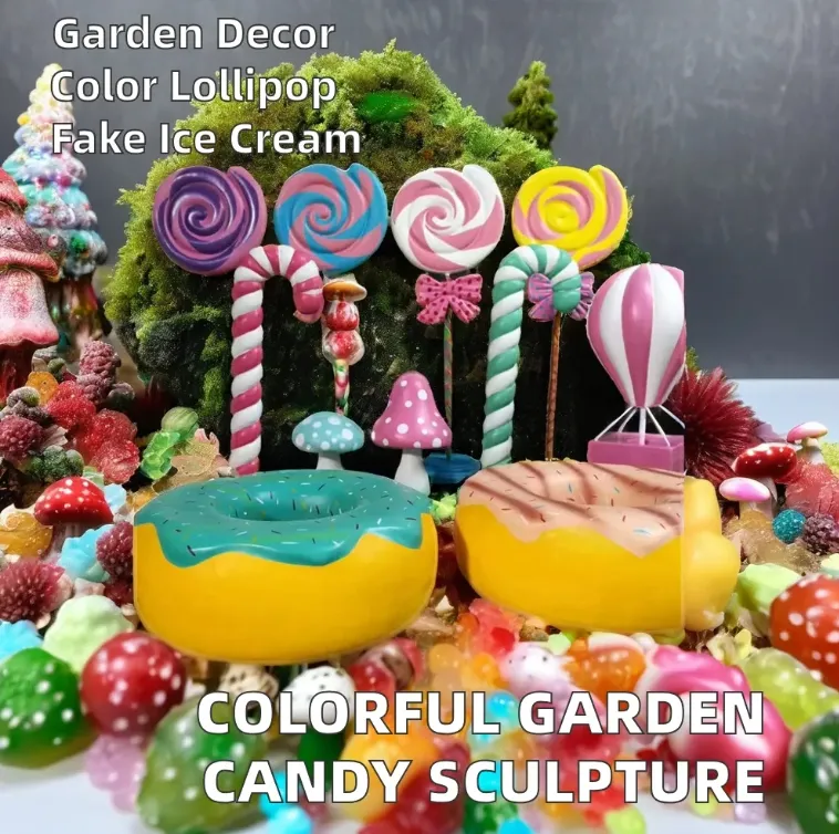 Colorful Life-Size Fiberglass Lollipop Donut Candy Art Sculpture Resin Christmas Garden Display Decoration