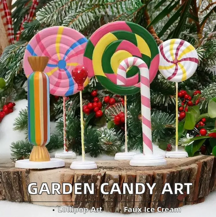 Colorful Life-Size Fiberglass Lollipop Donut Candy Art Sculpture Resin Christmas Garden Display Decoration