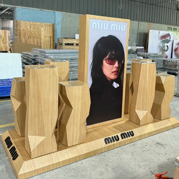 Irregular Wooden Glasses Booth Wooden Light Box Decoration Display Props