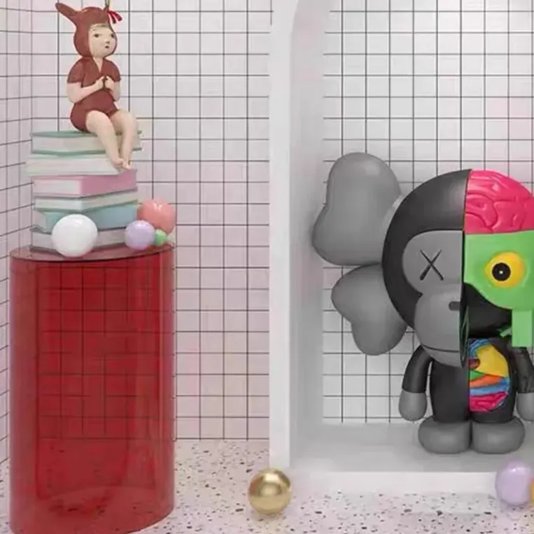 Transparent Acrylic Cylindrical Display Rack with Circular Base for Exhibition Hall and Art Show Product Floor Display Stand