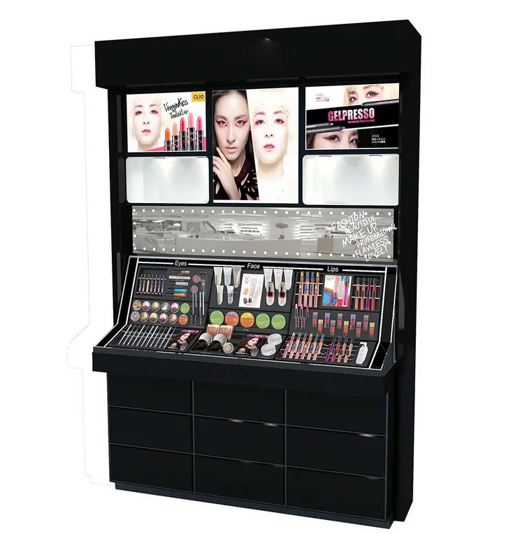 Wholesale Makeup Shop Customized Wood Cosmetic Counter Cosme