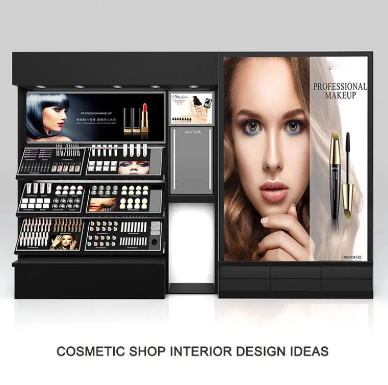 Wholesale Makeup Shop Customized Wood Cosmetic Counter Cosmetic Shop Counter Design Makeup Display Stand with Light Box Wholesale Makeup Shop Customized Wood Cosmetic Counter Cosmetic Shop Counter Design Makeup Display Stand with Light Box